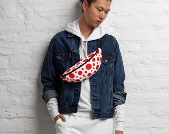 White and Red  Polkadot Fanny Bag Colorful Trendy Portable Bag Water Resistant Inner Pocket Perfect for Festival's Parties Events