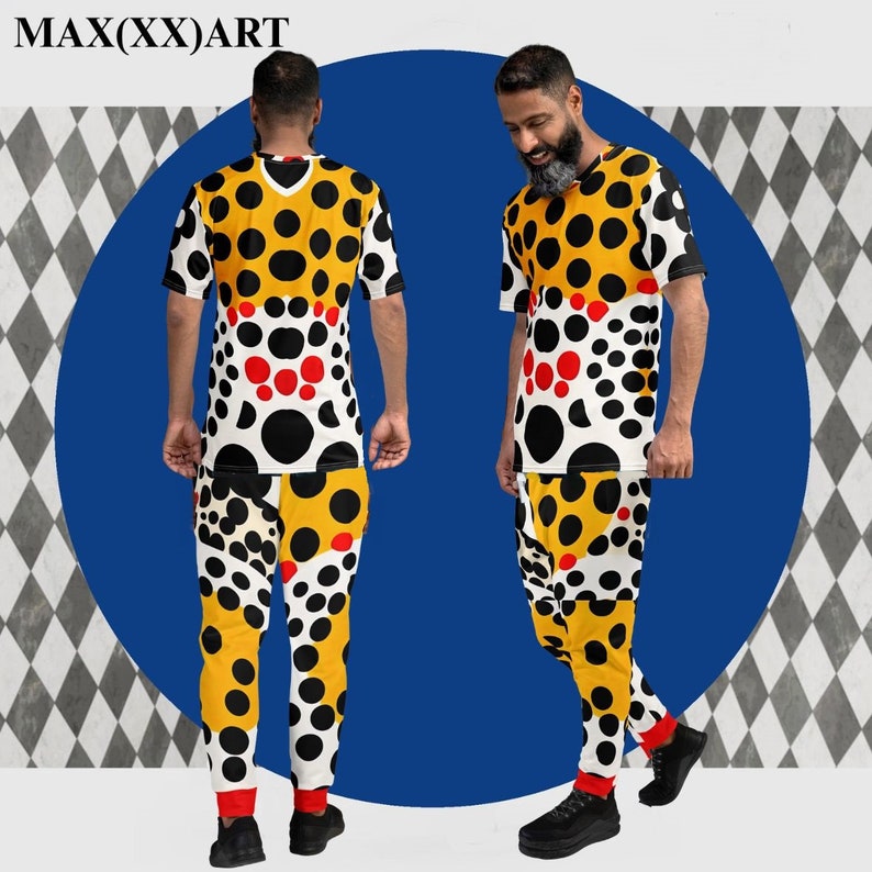 Yayoi Kusama Style, 2 Versions Men Crew Neck T-Shirt, Polka Dot Design, Abstract Art, Streetwear, Party shirt, Asymmetric Symmetric Design image 8