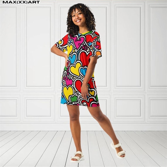 love oversized shirt dress Peach Love OVERSIZED Tee Dress with Sequin GAME DAY Patched Front in Crimson M