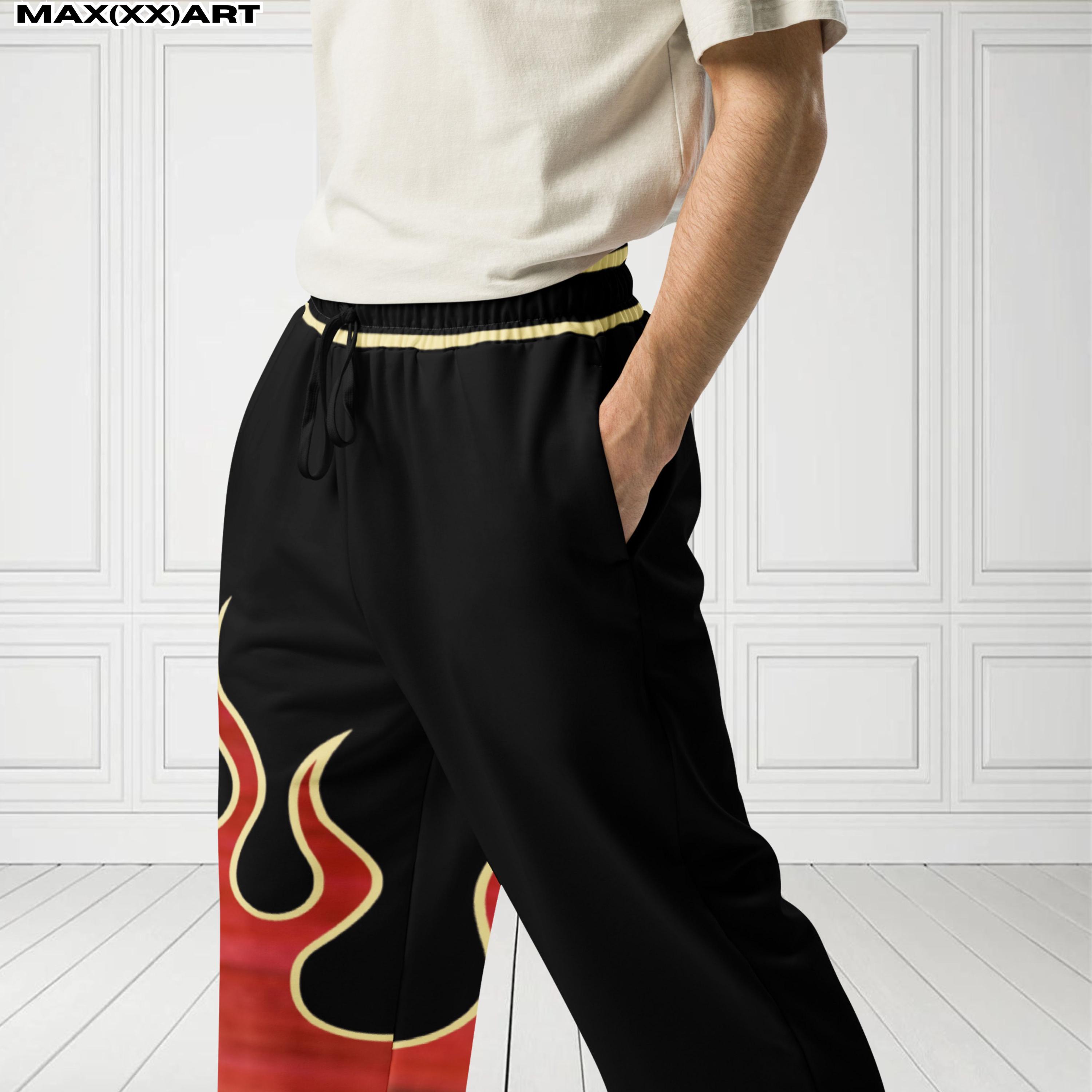 2XS-6XL Unisex Jin Inspired Wide Leg Joggers One Leg Flame Design