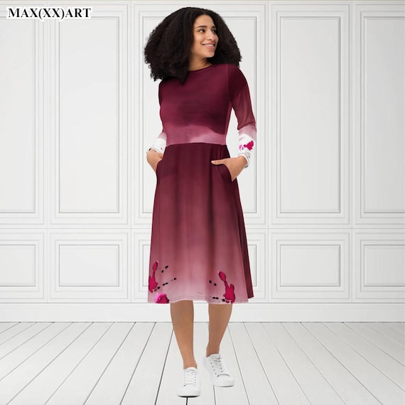 chinese dress ladies Black Long Sleeve Midi Dress With Duplicated White MM Iconic Logo main image 0
