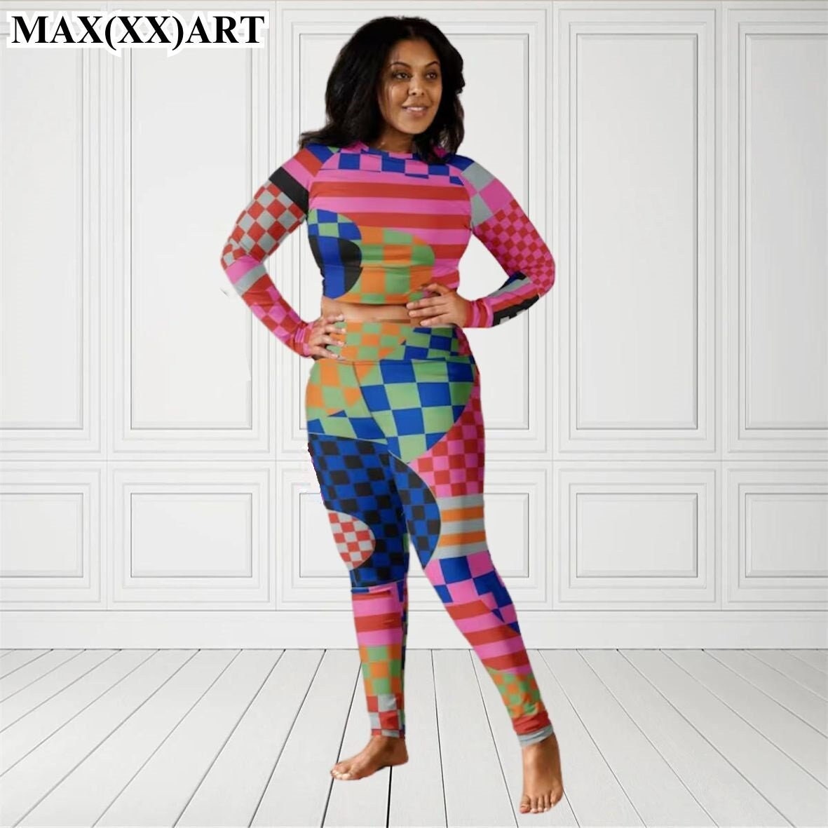 Doll Be-Inspired Crop Top  High Waisted Legging Checkerboard Madness  Doll Celebrity Dupe Renaissance  Style Queen Merch