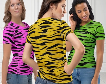 Women's Hannah Mountain T-shirt Pink Green Yellow Zebra Print Tee's Early 2000's Aestethic Scene Kid Punk Fashion
