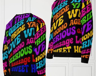 Fun Unisex Gaypride Queer Puns Separates Sweatshirt + Wide-Leg Pants Rainbow Colored Text Art