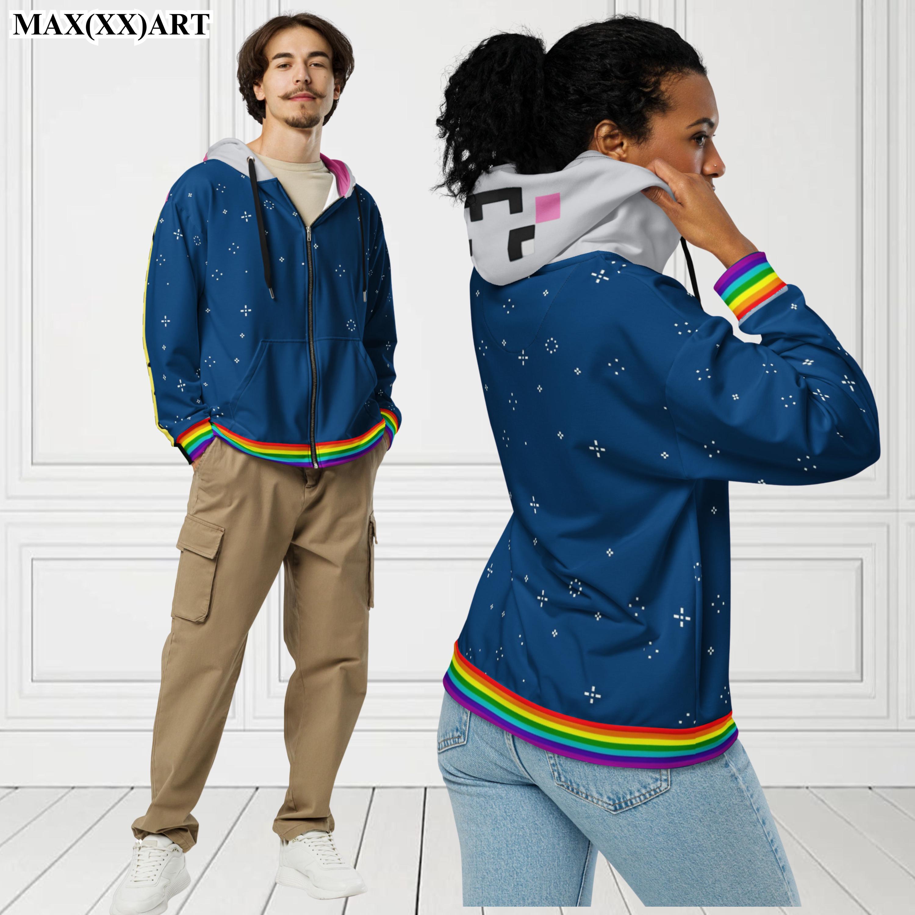 Unisex Happy Rainbow Kitty Inspired (zip) Hoodie Scene Kid Fashion