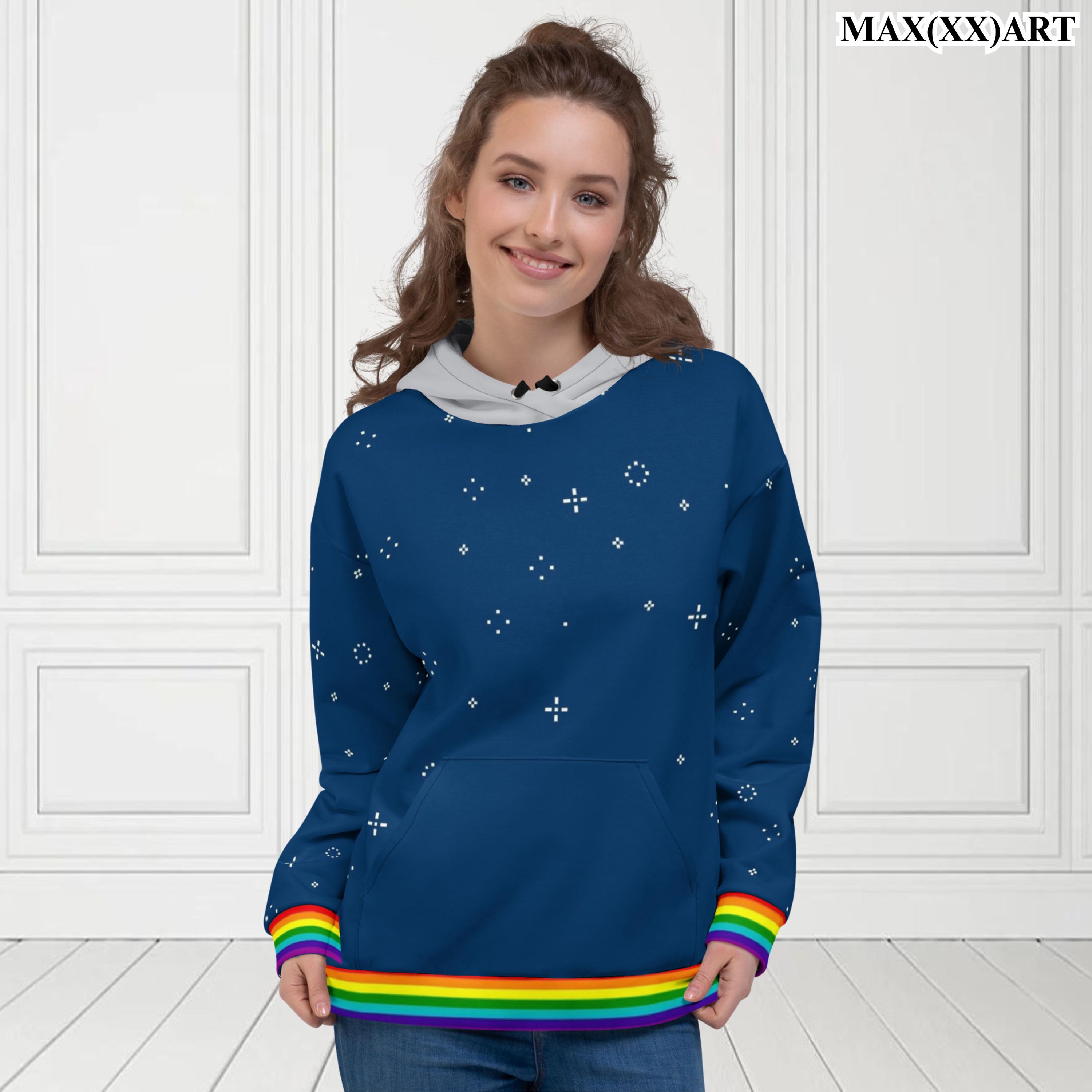 Qoo♡ Unisex Happy Rainbow Kitty Inspired (zip) Hoodie Scene Kid Fashion