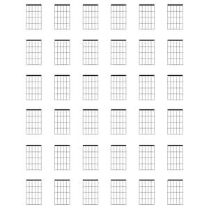 Grafici di accordi vuoti per chitarra, download e stampa, dimensione lettera standard americana, sei corde, stampabile