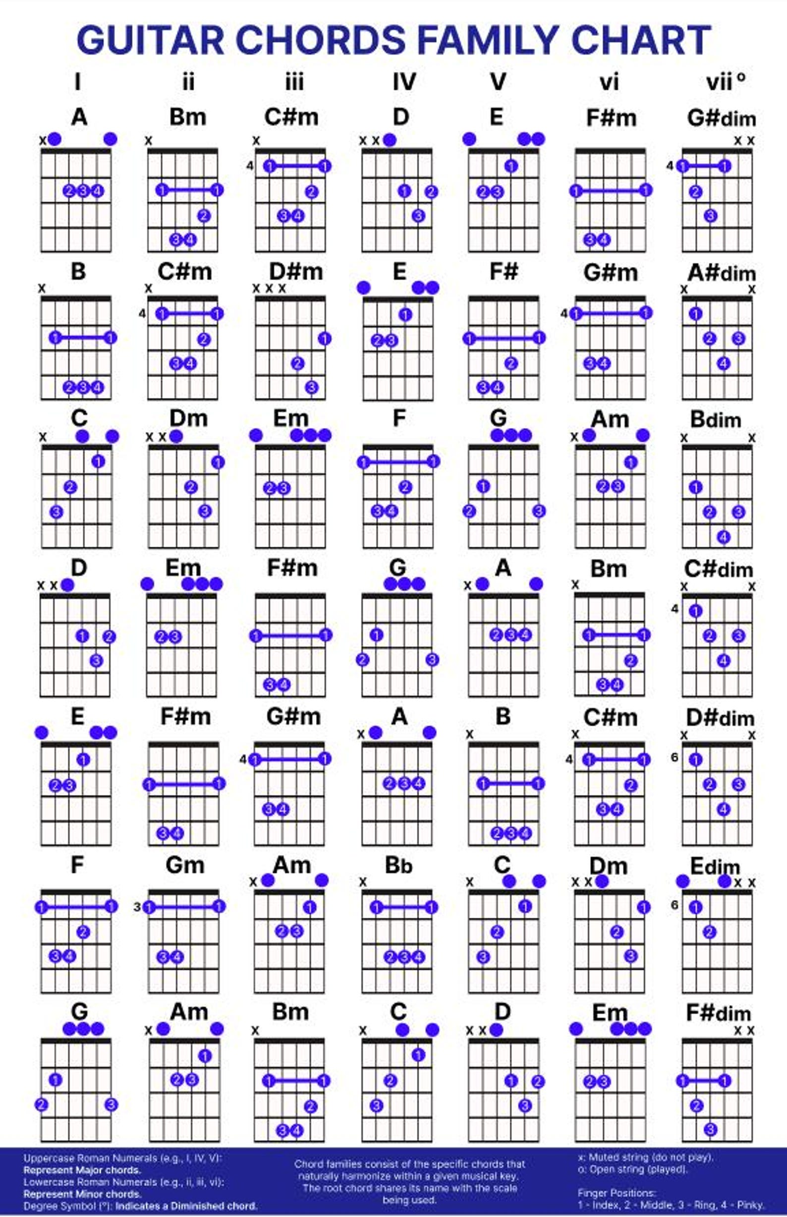 Guitar Chords Family Chart, Education Poster, Chord Reference Chart ...
