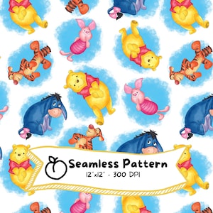 Winnie the Pooh Seamless Pattern,  Digital Download, Cute Cartoon, High Resolution, Instant Download