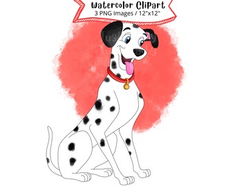 101 Dalmatians Watercolor Clipart Set: Cartoon Puppy PNG (Digital Download)