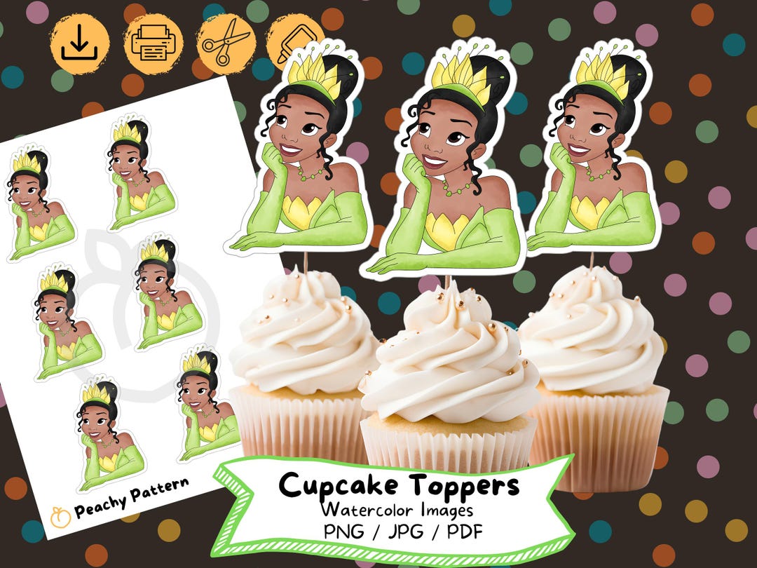 Princess and the Frog Cupcake Toppers: Tiana Watercolor Design (digital ...