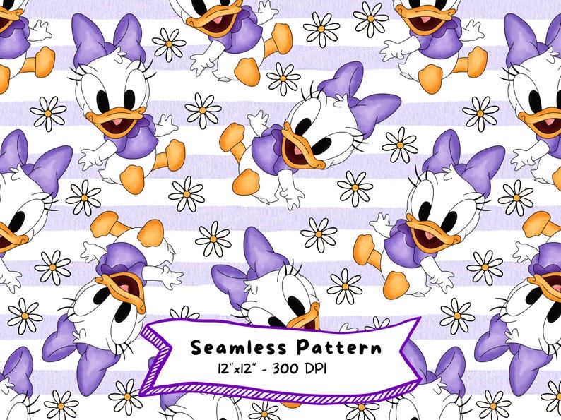Pattern Daisy Duck Baby Daisy Duck Seamless Pattern, Watercolor Cartoon, Digital Download ...