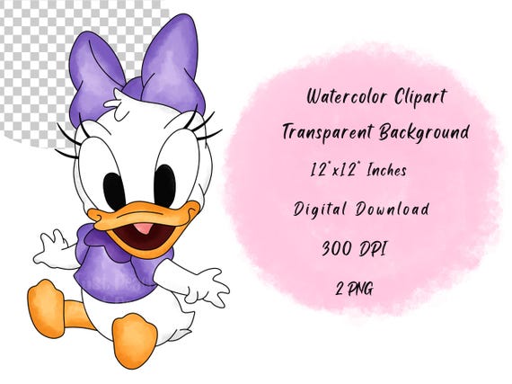 Baby Daisy Duck Watercolor Clipart: Cartoon Illustration (PNG) - Etsy