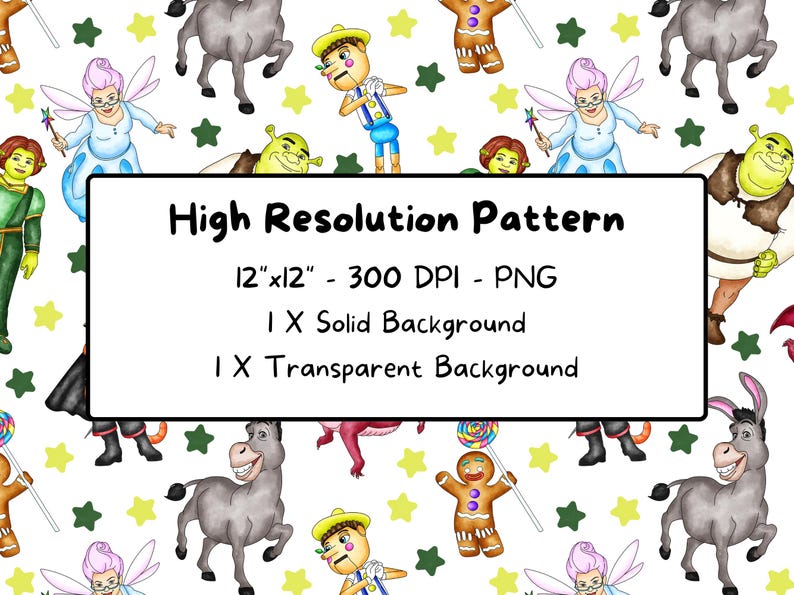 Shrek Color Pattern Shrek Seamless Pattern, Watercolor Digital Background, Fiona, Donkey ...