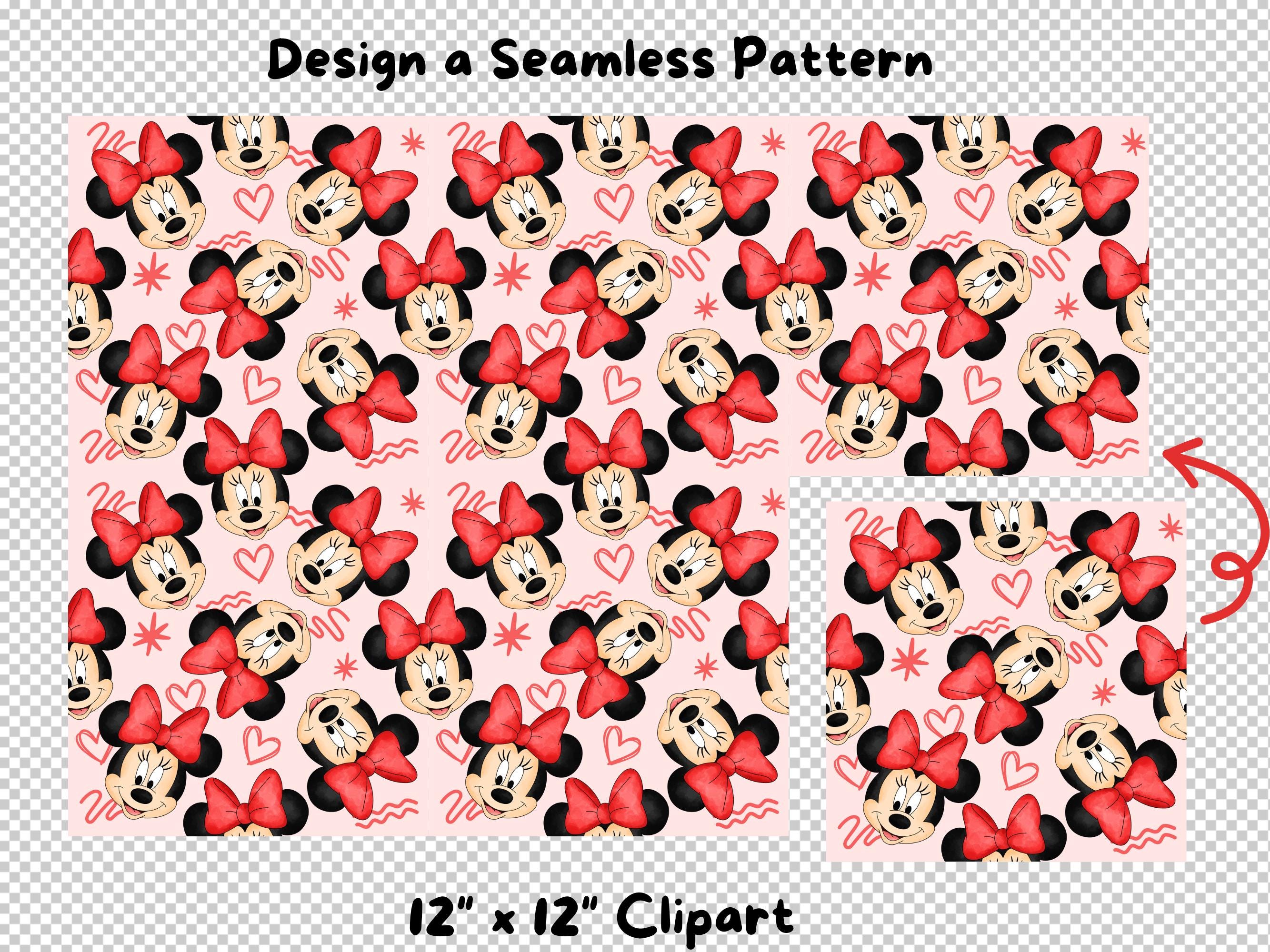 Minnie Mouse Seamless Pattern: Watercolor Cartoon Image (digital ...
