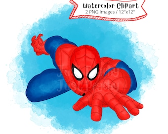 Spiderman Watercolor Clipart: Hand Drawn Superhero PNG (Digital Download)