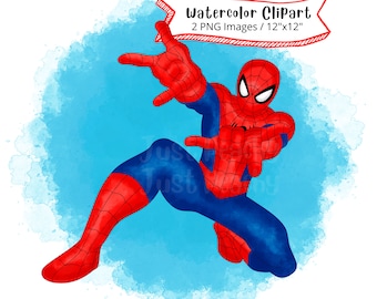 Spiderman Watercolor Clipart: Hand Drawn Superhero PNG (Digital Download)
