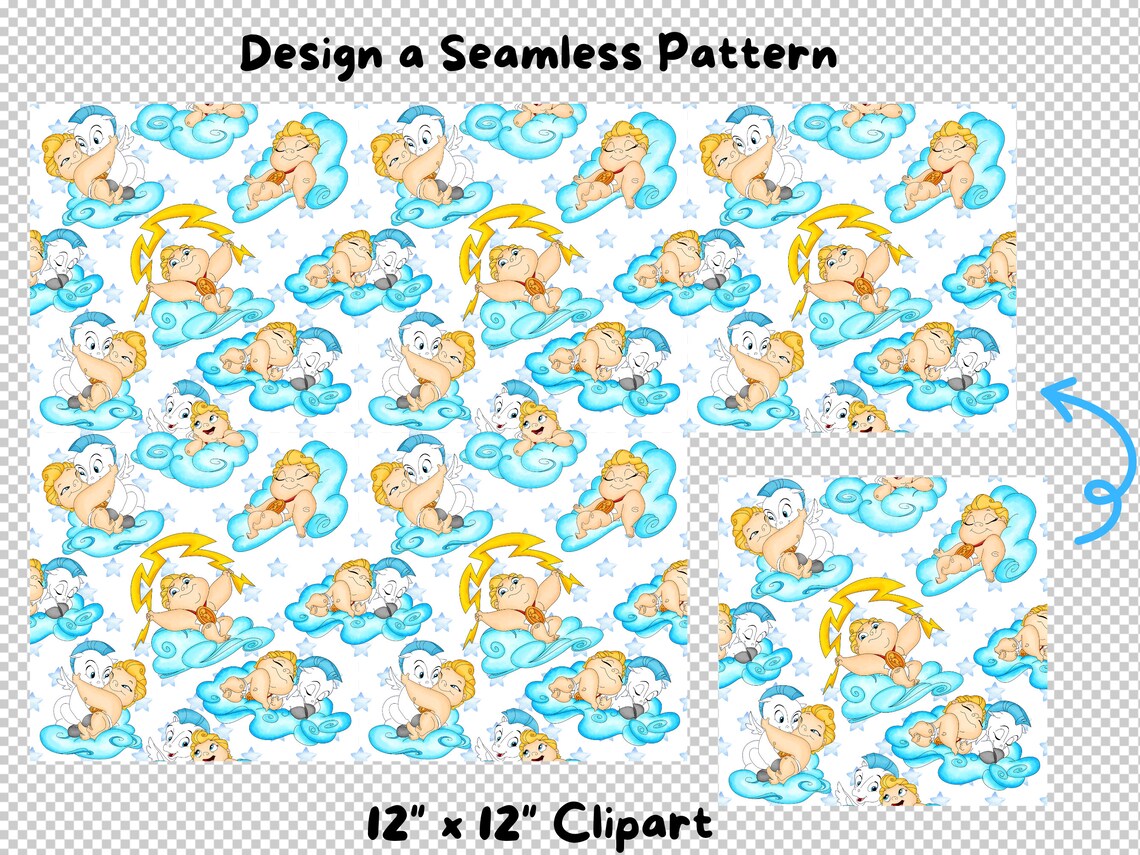Hercules Pattern Baby Hercules Watercolor Seamless Pattern, Cartoon Graphics (digital ...