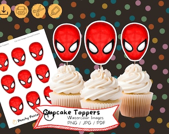 Spider-Man Cupcake Toppers: Watercolor Birthday Party Decoration (Digital Download)