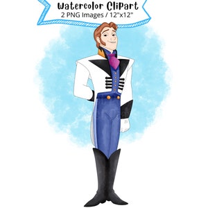 Hans de Frozen Hand Drawn Acuarela Clipart, PNG, Alta Resolución, Fondo Transparente, Dibujos Animados Lindos, Elsa, Anna, Uso comercial
