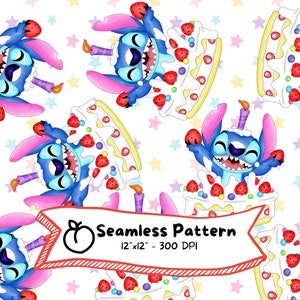 Geburtstag Stitch nahtloses Muster, Lilo und Stitch, digitaler Download, niedlicher Cartoon, hohe Auflösung, Sofort Download