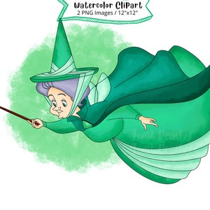 Fauna de la Bella Durmiente, acuarela, dibujo a mano, dibujo animado, PNG, 300 DPI, alta resolución, El hada buena, fantasía, hada verde