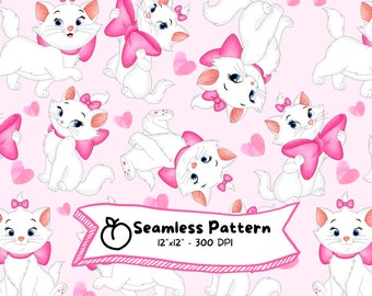 Marie Cute Aristocats Kittens Seamless Pattern, Téléchargement numérique, Haute Résolution, Téléchargement instantané, Aquarelle Clipart, Cat Clipart