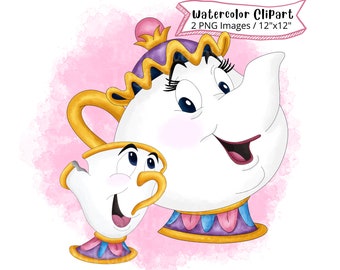 Mrs. Potts and Chip Watercolor Clipart: Beauty and the Beast (PNG)