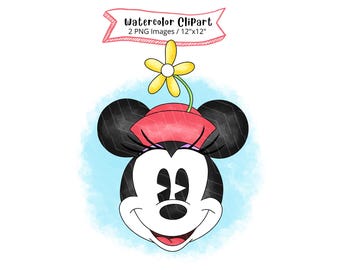 Minnie Mouse Watercolor Clipart, High Resolution, Digital Download, Vintage, Retro, PNG