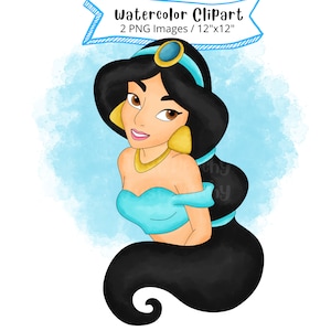 Princess Jasmine Watercolor Clipart, Hand Drawn, Cute Cartoon, Illustration, PNG, Transparent, 300 DPI, High Resolution, Aladdin