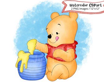 Winnie the Pooh Watercolor Clipart Set: Cartoon PNG Images (Digital Download)