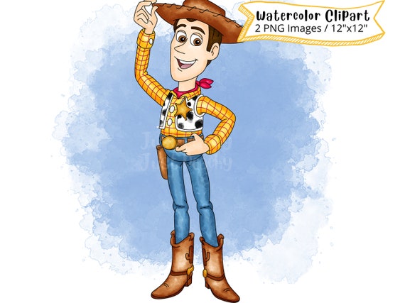 トイ・ストーリーの水彩画クリップアート：ウッディとバズのPNG