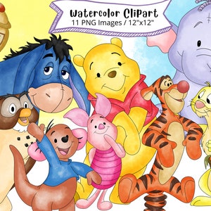 Conjunto de imágenes prediseñadas de acuarela de Winnie the Pooh dibujadas a mano, caricatura linda, PNG, fondo transparente, alta resolución, Ígor, Tigger, Piglet