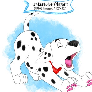 101 Dalmatians Hand Drawn Watercolor Clipart Set, PNG, High Resolution, Transparent Background, Cute Cartoon, Cruella De Vil, Puppy Clipart
