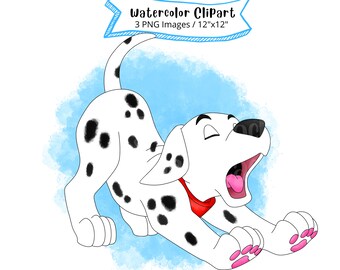 101 Dalmatians Watercolor Clipart Set, Cartoon Puppy PNG (Digital Download)