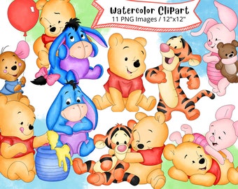 Baby Winnie Puuh Aquarell Clipart Bundle: Tigger, Ferkel, Eeyore (Digitaler Download)