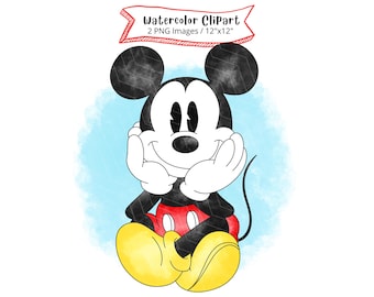 Micky Maus Aquarell Clipart, hohe Auflösung, digitaler Download, Vintage, Retro, PNG