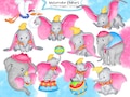 Dumbo Watercolor Clipart Set, Cute Cartoon, PNG, Hand Drawn, Nursery Decor, Baby Elephant, Instant Download, Birthday, Printable