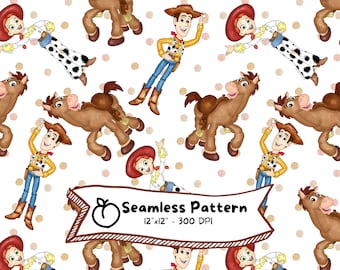 Toy Story Seamless Pattern: stampa acquerello di cartoni animati (download digitale)