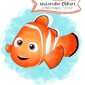 Nemo de Buscando a Nemo Acuarela Clipart, Dibujos animados lindo, Dory, Bajo el mar PNG, Animales del océano, Fondo transparente, Dibujado a mano