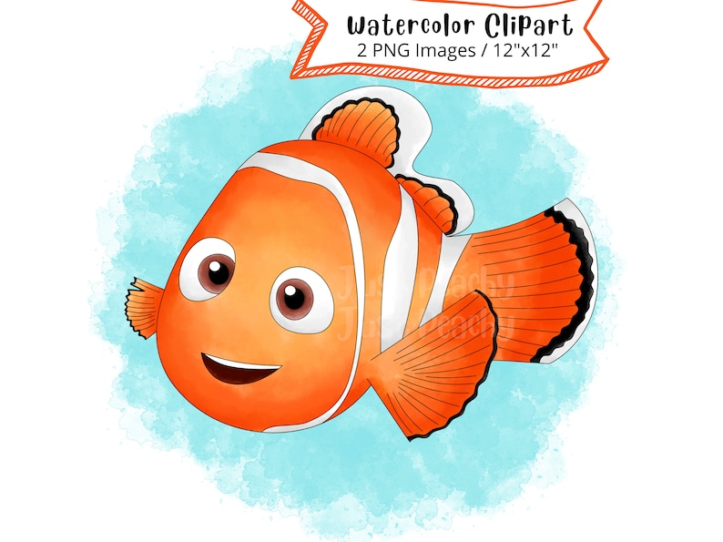 Nemo From Finding Nemo Watercolor Clipart, Cute Cartoon, Dory, Under