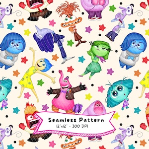 Inside Out Seamless Pattern: Watercolor Background, Digital Paper
