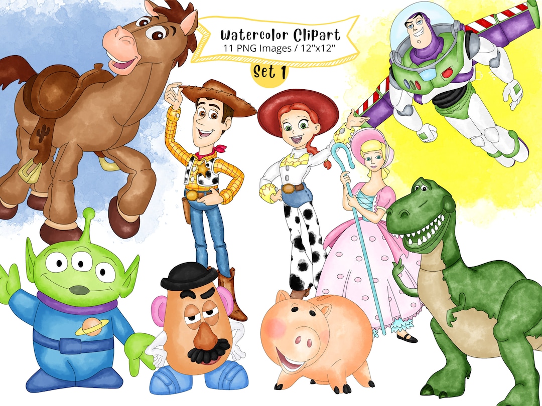 トイストーリーの水彩画クリップアート：漫画キャラクターPNG