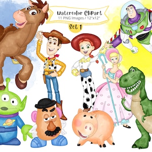 Toy Story Aquarell Aquarell Clipart, niedliche Cartoon-Illustration, Buzz Lightjahre, Woody, PNG, Dinosaurier, Jessie, Transparent, Hand gezeichnet