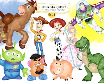 Toy Story Watercolor Watercolor Clipart, Cute Cartoon Illustration, Buzz Lightyear, Woody, PNG, Dinosaur, Jessie, Transparent, Hand Drawn