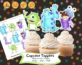 Decorazioni per cupcake Monsters & Co.: decorazioni per feste di compleanno con effetto acquerello (download digitale)