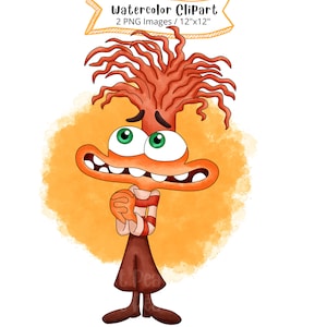 Ansia da Inside Out Set di clipart ad acquerello, simpatico cartone animato, PNG, alta risoluzione, sfondo trasparente, disegnato a mano, film
