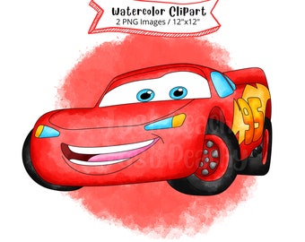 Lightning McQueen Watercolor Clipart: Cars Movie PNG (Digital Download)