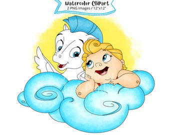 Clipart acquerello di Baby Hercules: illustrazione in formato PNG dei cartoni animati (download digitale)