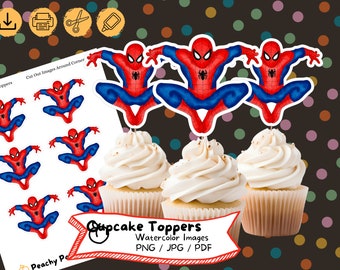Spider-Man Cupcake Toppers: Aquarell Geburtstag Party Dekoration (Digitaler Download)